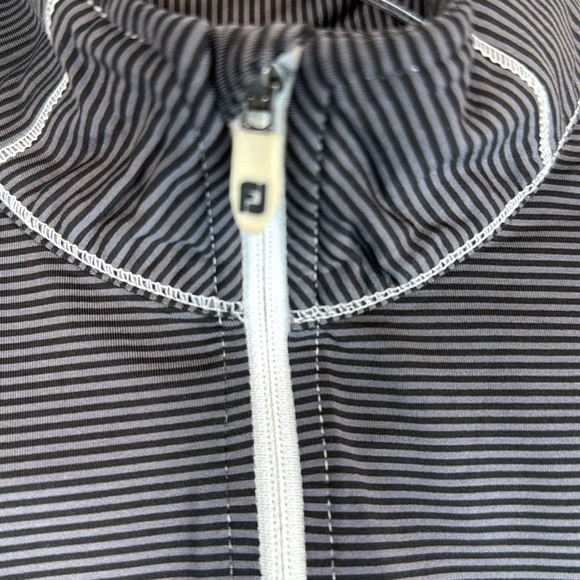 Foot Joy mens small Black and White striped Quarter-Zip Gold Pullover - Picture 6 of 15
